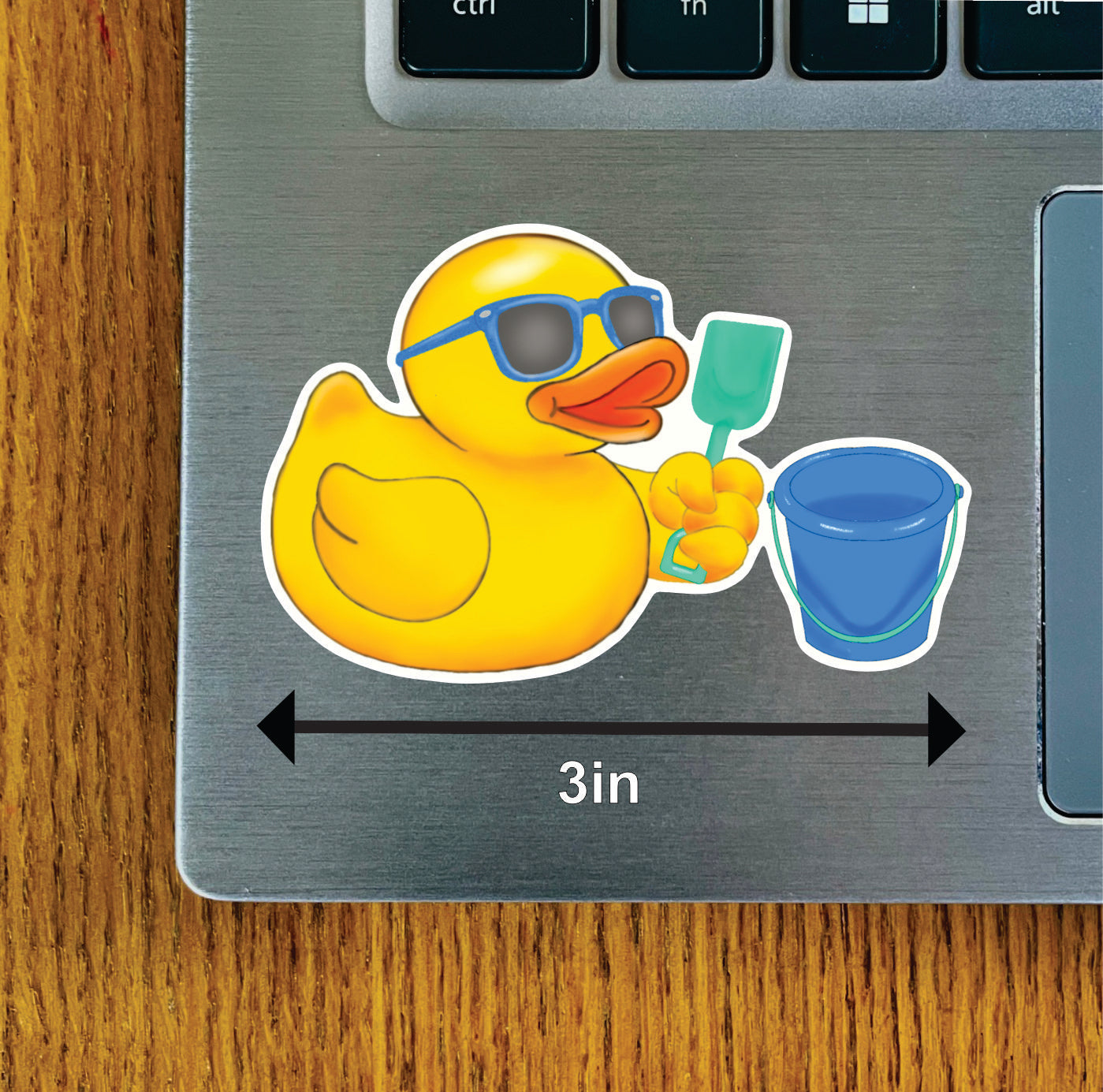 Duck on Beach with Boy Glasses and Bucket (Pink, Blue, Purple, Green)