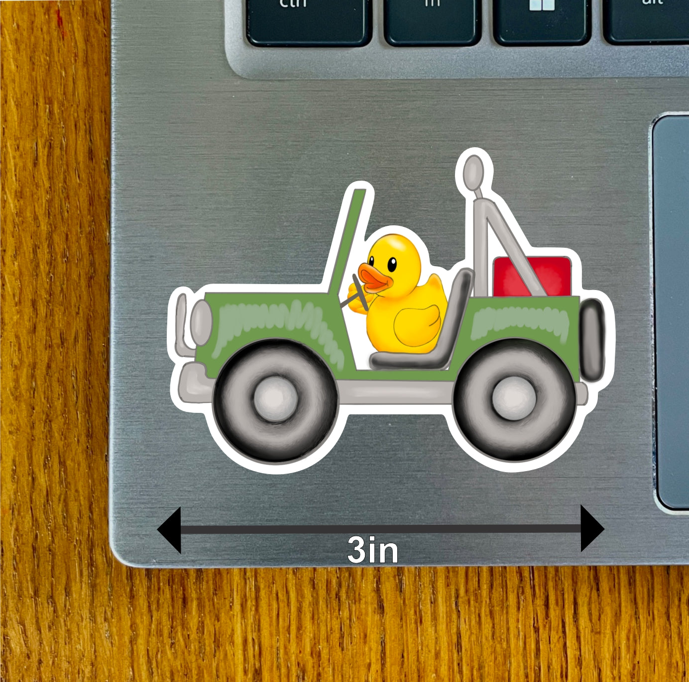 Duck in Jeep, Blue, Bright Green, Gray, Olive Green, Red, Rust, Turquoise