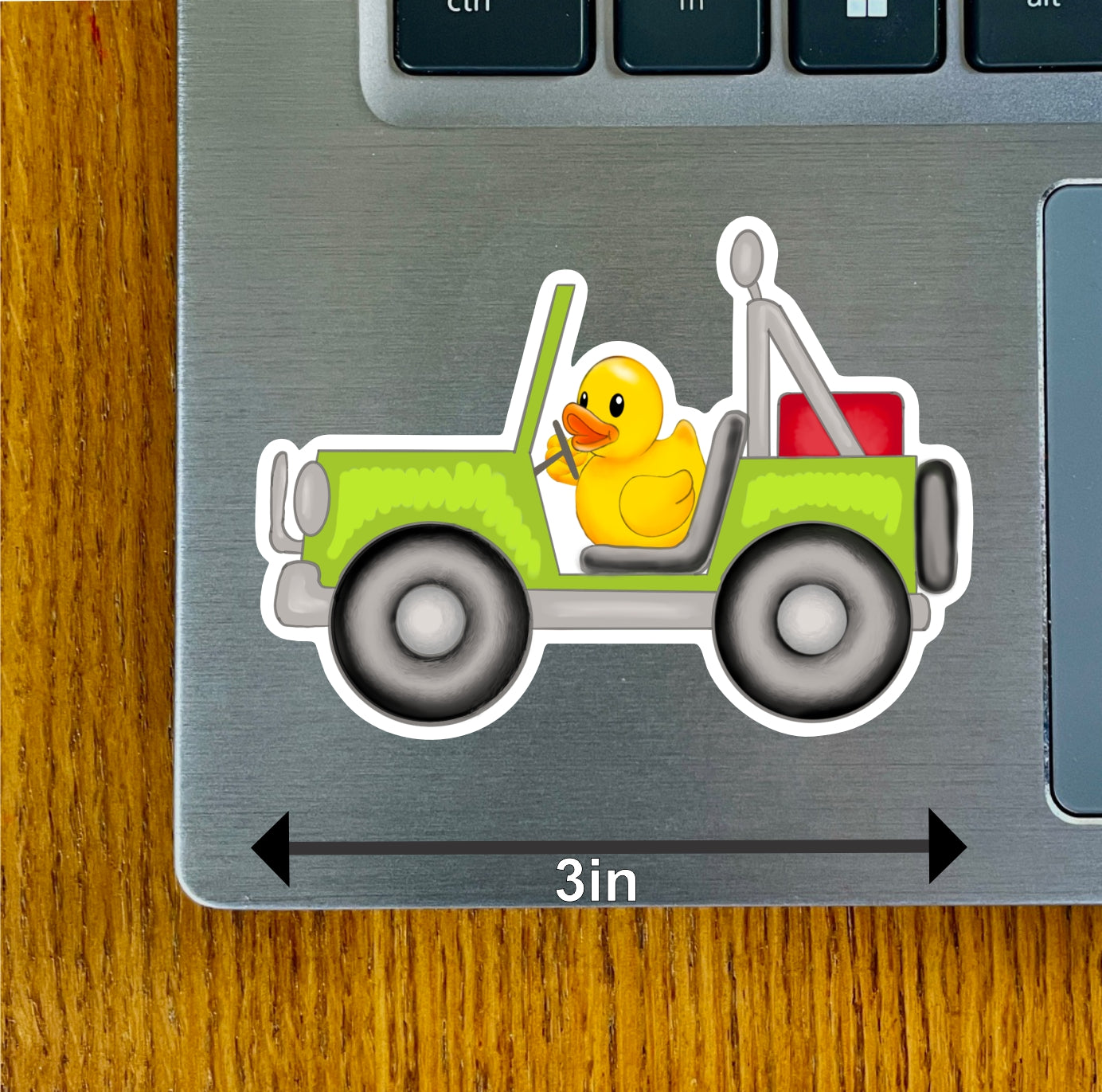 Duck in Jeep, Blue, Bright Green, Gray, Olive Green, Red, Rust, Turquoise
