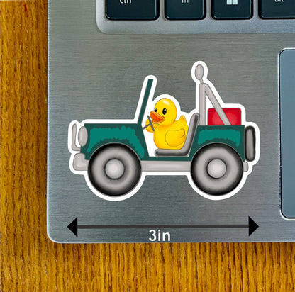 Duck in Jeep, Blue, Bright Green, Gray, Olive Green, Red, Rust, Turquoise