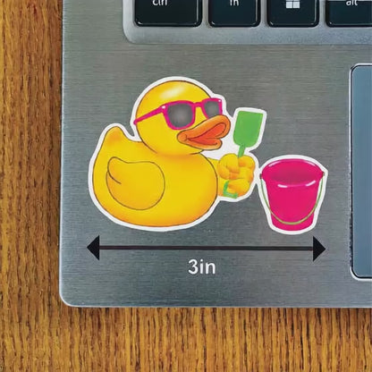 Duck on Beach with Boy Glasses and Bucket (Pink, Blue, Purple, Green)